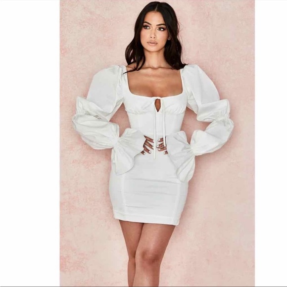 House Of CB 'Elsie' White Puff Sleeve Corset Dress NWOT - Picture 5 of 14